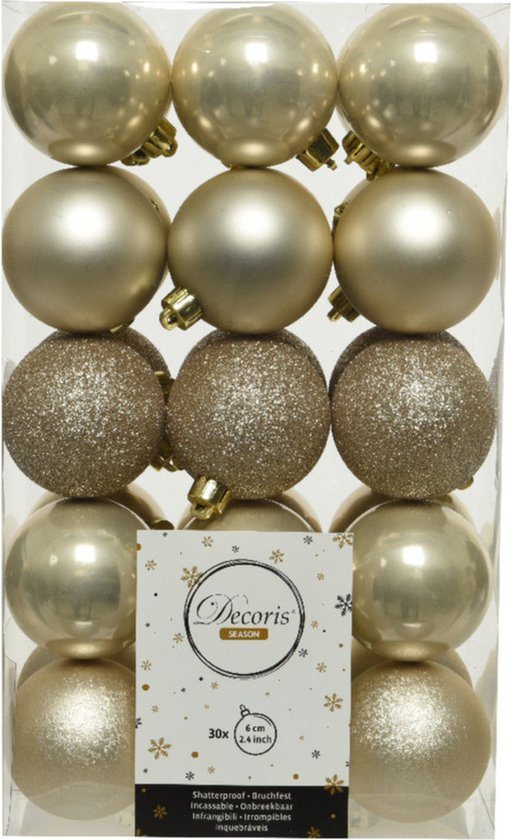 Decoris kerstballen - 30x st - champagne - D6 cm - kunststof - kerstversiering