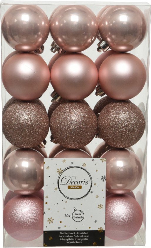 Decoris kerstballen - 30x st - lichtroze - D6 cm - kunststof - kerstversiering