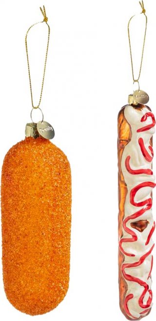 Santly kerstornament snack set - Kerstballen - Kerstversiering - Kerstboom versiering - Kersthanger - Kroket - Frikandel - Glas