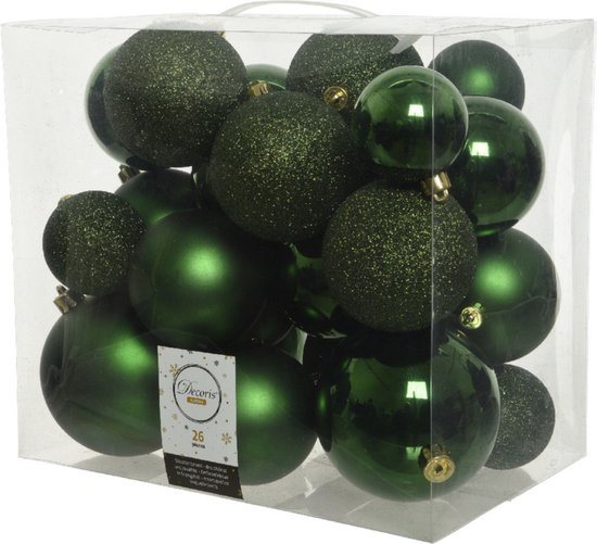 Decoris Kerstballen - 26x st - donkergroen - 6-8-10 cm - kunststof - kerstversiering