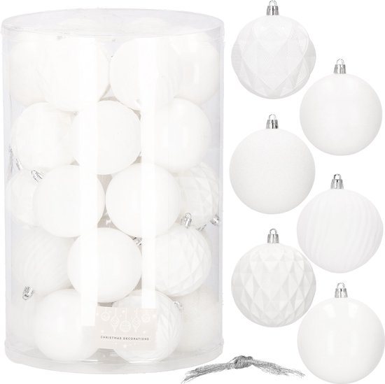 Springos Kerstballen | Kerstversiering | Onbreekbaar | 30 Stuks | 8 cm | Wit