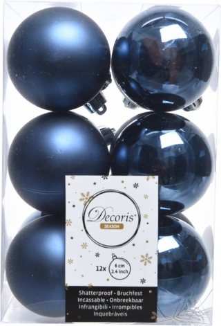 12 stuks Kerstbal plastic glans-mat diameter 6cm nacht blauw KSD