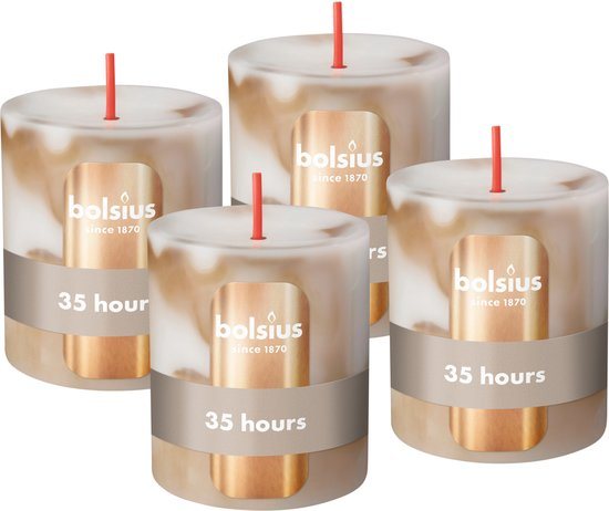 Bolsius Marmer Stompkaars - Marble - Beige - 4 stuks - 8 cm - 35 Branduren