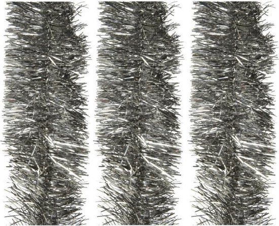 3x stuks kerstslingers antraciet (warm grey)  270 x 7 cm - Folie lametta guirlandes/slingers kerstversiering