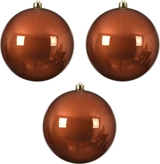 3x stuks kunststof kerstballen terra bruin - 14 cm - glans - Onbreekbare plastic kerstballen