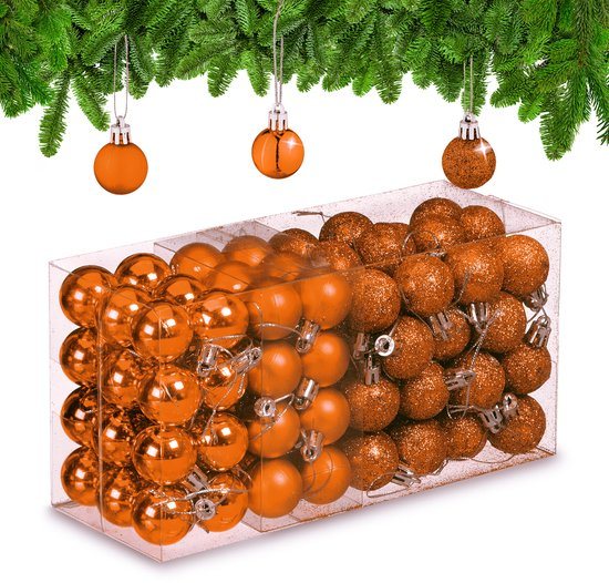 kerstballen set van 96 - plastic - 3 cm - mat - glanzend - glitters - oranje