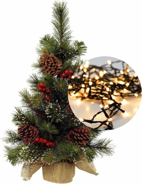 Mini kerstboom 45 cm - met decoratie en verlichting warm wit 300cm - 40 leds