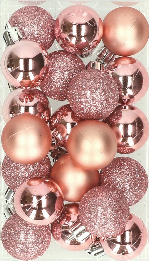 Cosy & Trendy Kleine kerstballen - roze - D3 cm - kunststof - mat/glans/glitter - kerstversiering