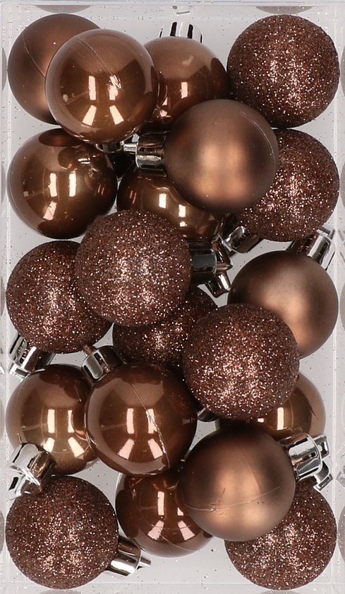 Cosy & Trendy Kleine kerstballen - bruin - D3 cm - kunststof - mat/glans/glitter - kerstversiering