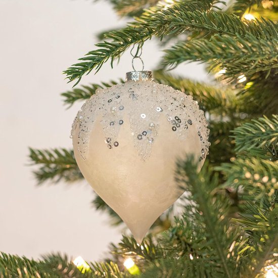 Kerstballen, wit, glas, 4 stuks, ornamenten voor kerstboom, kerstballen, glas, kerstdecoratie, ballen (wit)