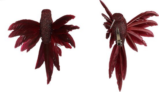 House of Seasons Kolibries vogels op clip - 2x st - rood - 12 x 13 x 7,5 cm