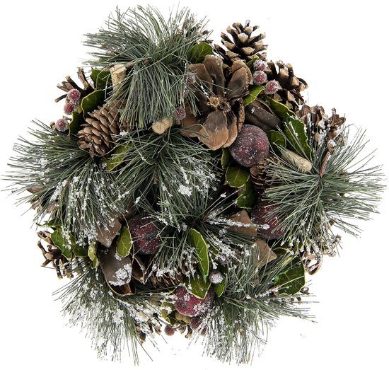 Clayre & Eef Kerstkrans Buiten Ø 25*7 cm Meerkleurig Foam Rond Vlaskrans Deurkrans