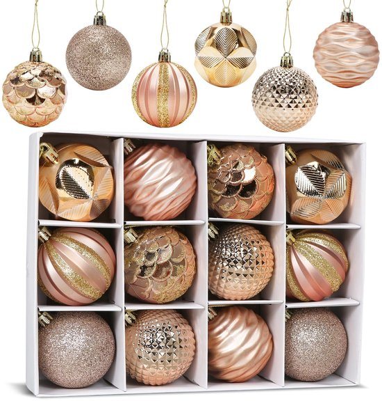 Dailygoods- Kerstballen Luxe - 12 Stuks - Kunststof - 6 cm - Glanzende Decoratie - Unieke Ontwerpen - Herbruikbaar - Kerstversiering