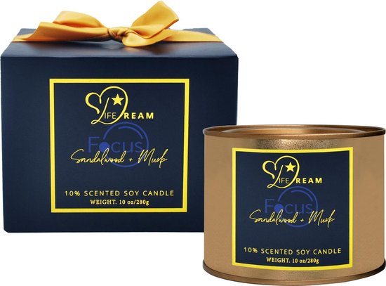 Life Dream Focus Geurkaars – Nieuwjaarsgeschenk – Sandelhout – Muskus – Geurkaarsen Geschenkset Mannen en Vrouwen – Kaarsen – Kerstmis – Kerstcadeau – Geurkaars Cadeau – Decoratie – Soja – Luxe – Interieur
