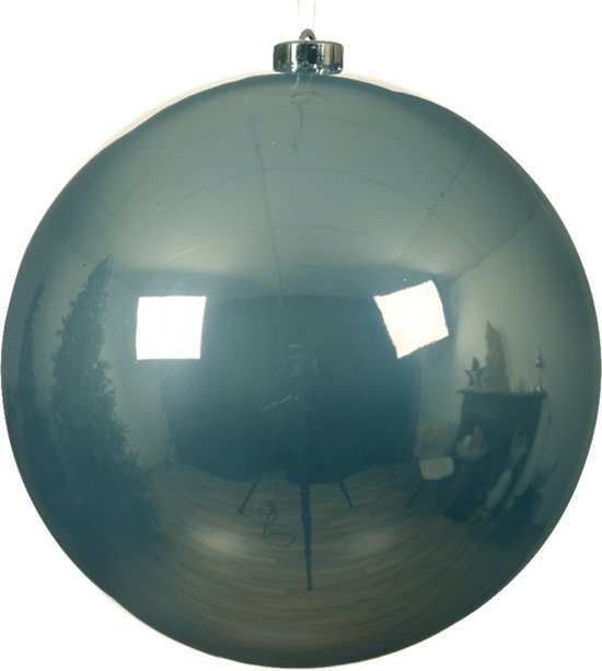 1x stuks kunststof kerstballen lichtblauw - 14 cm - glans - Onbreekbare plastic kerstballen