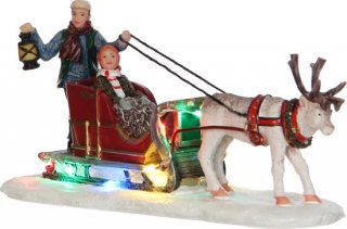Luville Kerstdorp Miniatuur Rendierenslee - L16 x B5,5 x H7,5 cm