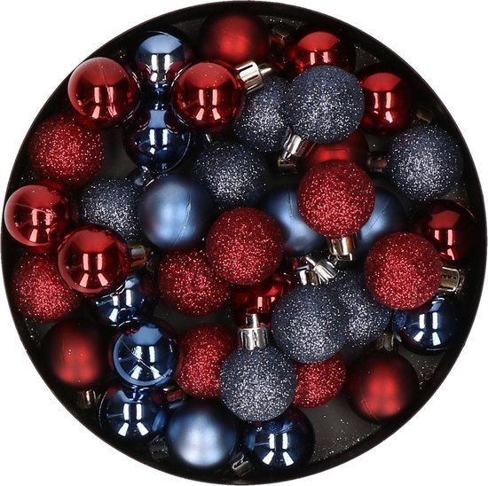 Set van 40x stuks kunststof kerstballen mix donkerrood en donkerblauw 3 cm - Kerstversiering