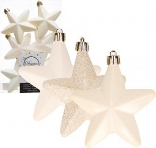 Decoris kersthanger sterren - 6x st - wol wit - 7 cm - kunststof - kerstornamenten - kerstversiering