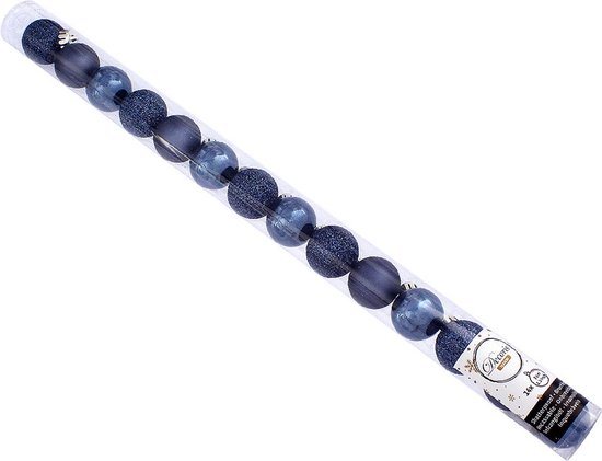 Decoris Mini kerstballen - 14x st - donkerblauw - D3 cm - kunststof - kerstversiering