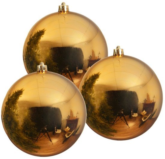 Decoris Kerstbal - 3x - goud - groot - 20 cm - kunststof - glans - kerstversiering