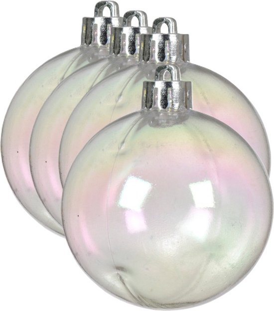 Decoris kerstballen - 4x stuks - 10 cm - transparant parelmoer -kunststof -kerstversiering